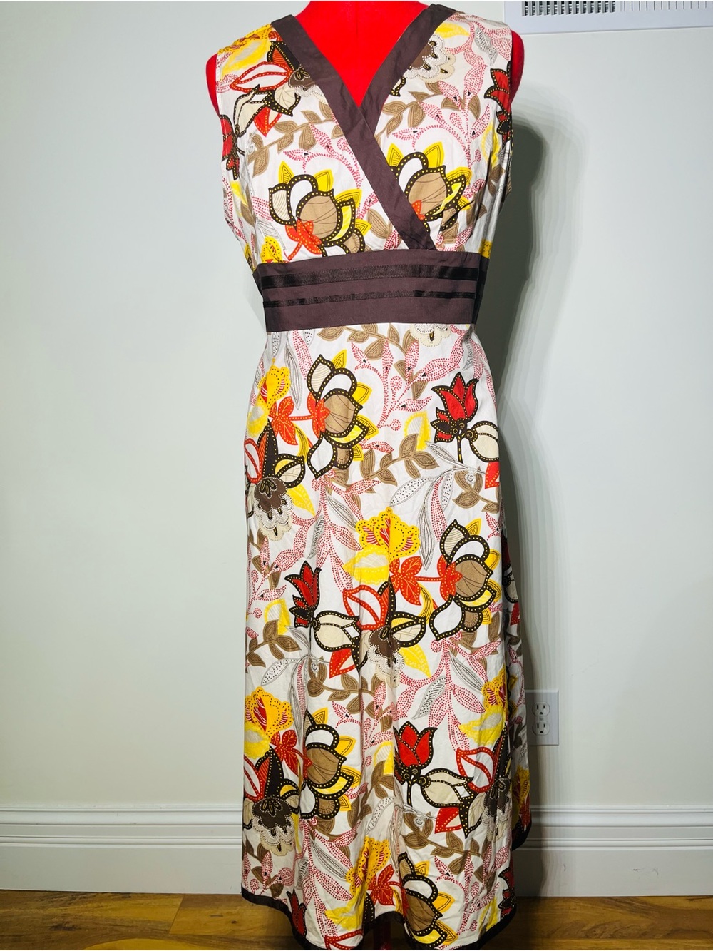 Floral SummerDress with Brown Waistband - Multi -16